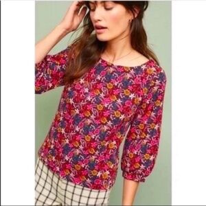 Maeve Anthropologie floral print puff sleeve shirt